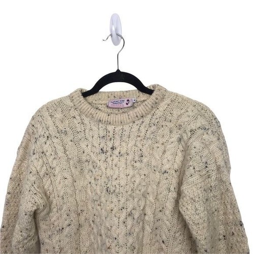 Highland Home Industries 100% Wool Ivory Flecked Cable Knit Sweater Medium - Picture 3 of 10