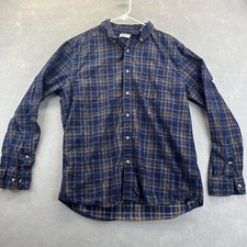 Sonoma Mens Size L Dark Navy Blue Tan Button Down Long Sleeve Corduroy Shirt
