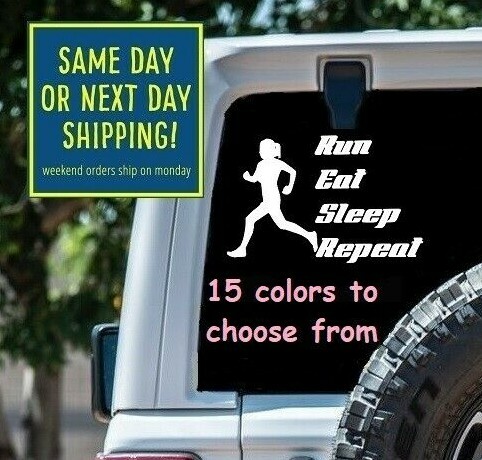 7 Size FEMALE WOMAN RUN EAT SLEEP REPEAT Car Window DECAL ST