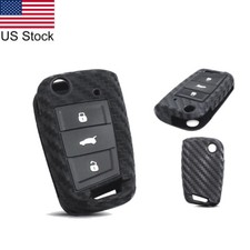 1pc Carbon Fiber Look Silicone Car Key Fob Cover For 2015-2020 Vw Mk7 Golf Gti