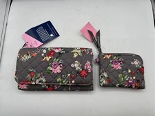 NWT VERA BRADLEY HOPE BLOOMS RFID TRIFOLD CLUTCH WALLET + COIN PURSE