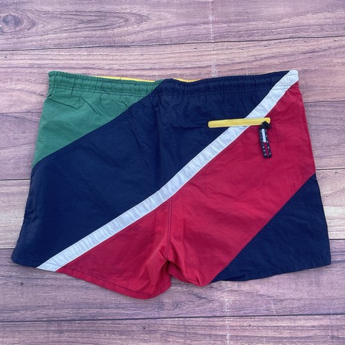 Vintage Tommy Hilfiger Swimming Shorts Mens M Blue Green Red Drawstring Trunks - Picture 5 of 8