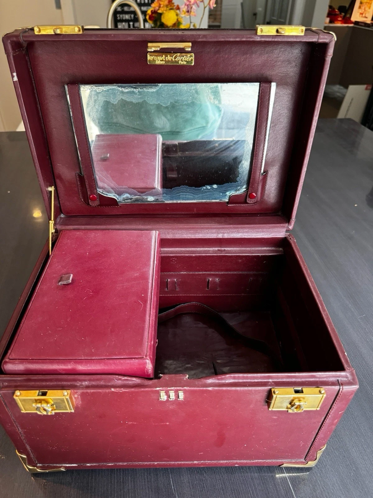 Cartier — Original - Vintage - Cartier - Burgundy - Leather - Vanity / Beauty Case