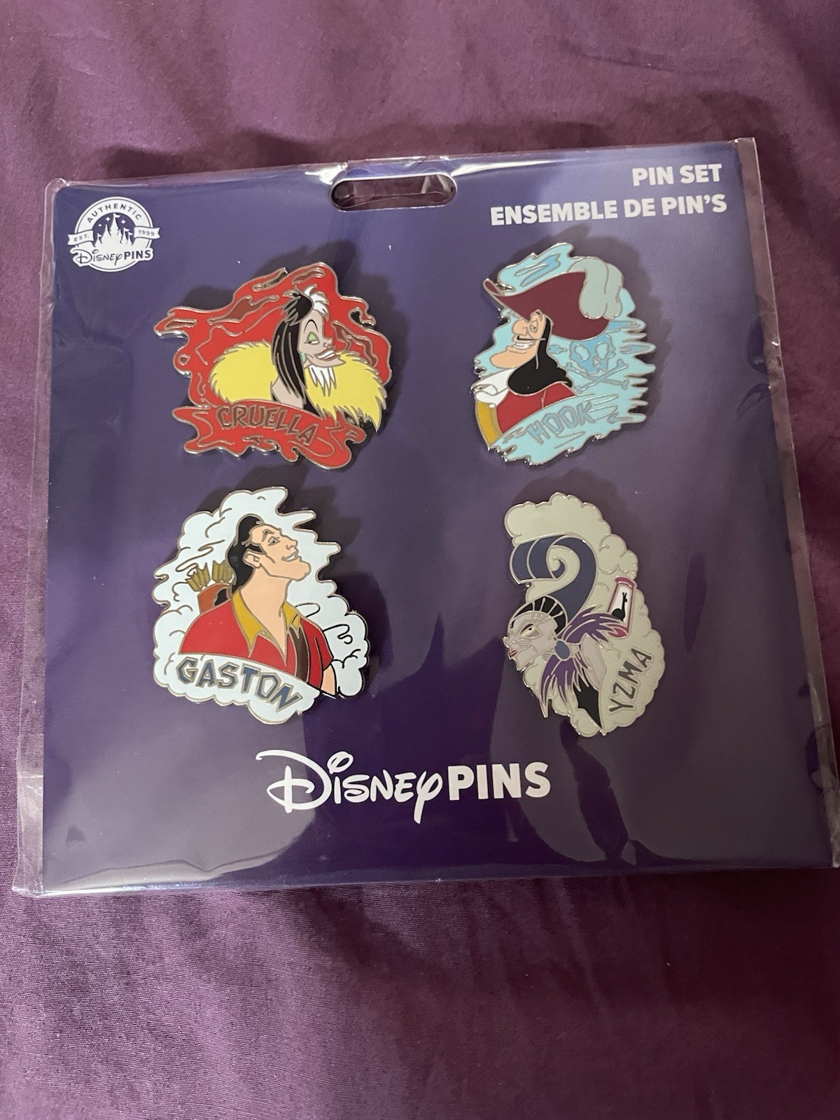 Disney Villains 4 Pin Booster Pack Cruella, Hook, Gaston, Yzma Disney Parks OE