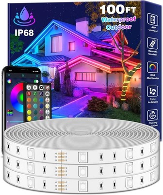 100Ft Outdoor RGB LED Strip Lights IP68 Waterproof Music Sync w/ App Remote