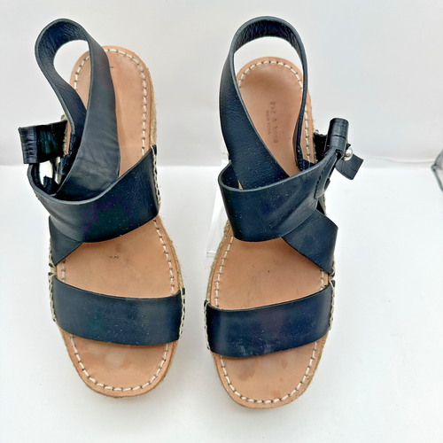 Rag & Bone August Sandals Jute Espadrilles Platform Black Leather Resortwear - Picture 3 of 14
