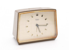 Diehl Kaminuhr Reisewecker Wecker Uhr Metall 70er Jahre braun Vintage alt H 7 cm