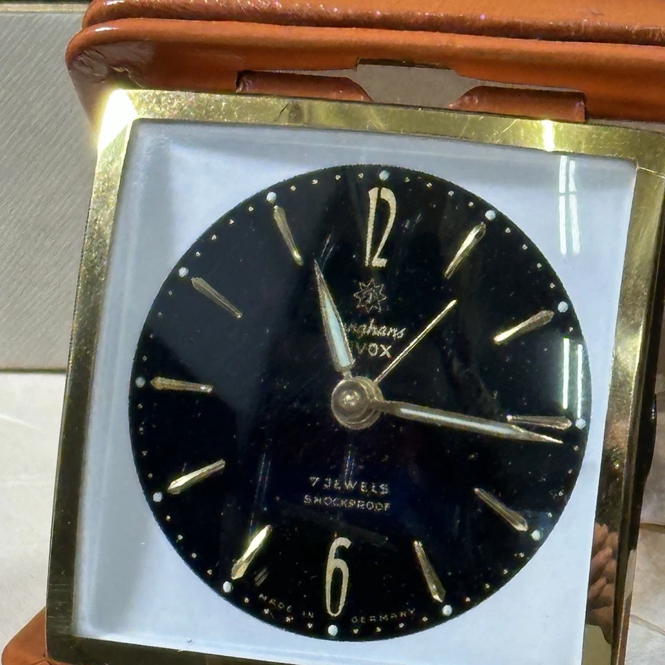 Junghans Reisewecker Vox 8 Jewels shockproof Sammlerzustand gold mechanisch VTG - Bild 2 von 4