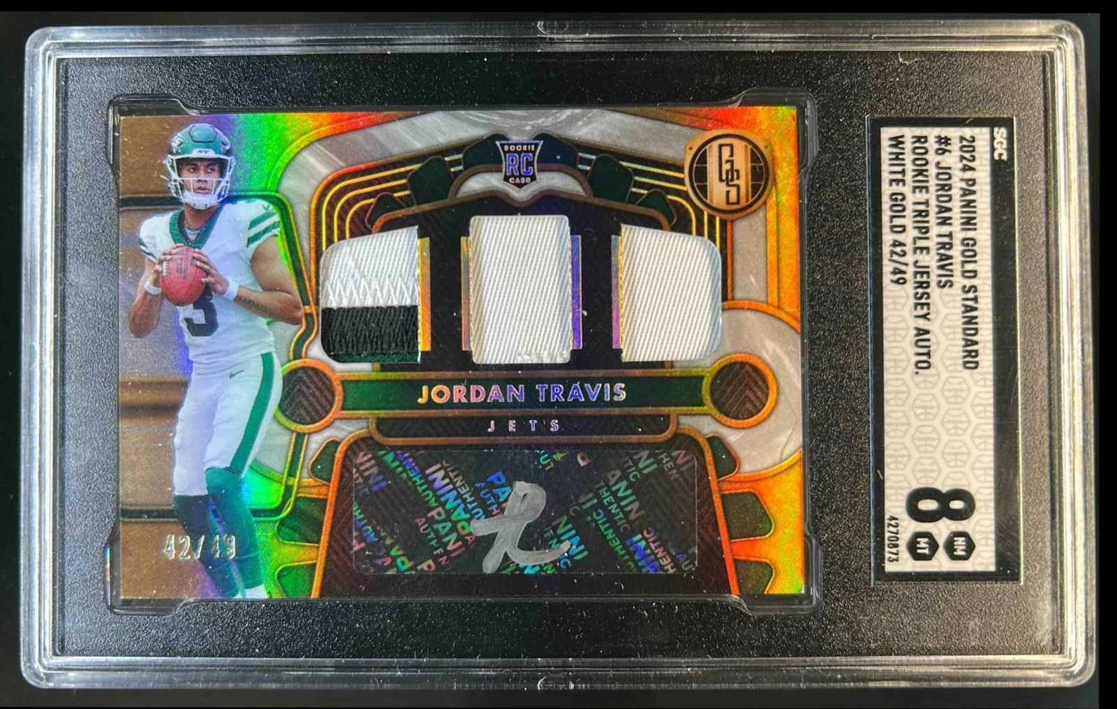 Jordan Travis Panini Gold Standard Rookie Jersey Autographs Triple #6 White Gold