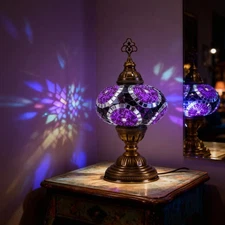 Free LED Bulb Included – Handmade Turkish Mosaic Table Lamp, Boho Moroccan Style