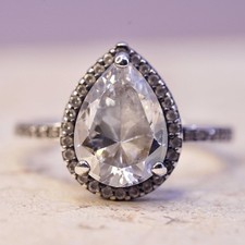 Size 5, vintage ALE sterling 925 silver engagement ring with teardrop cz
