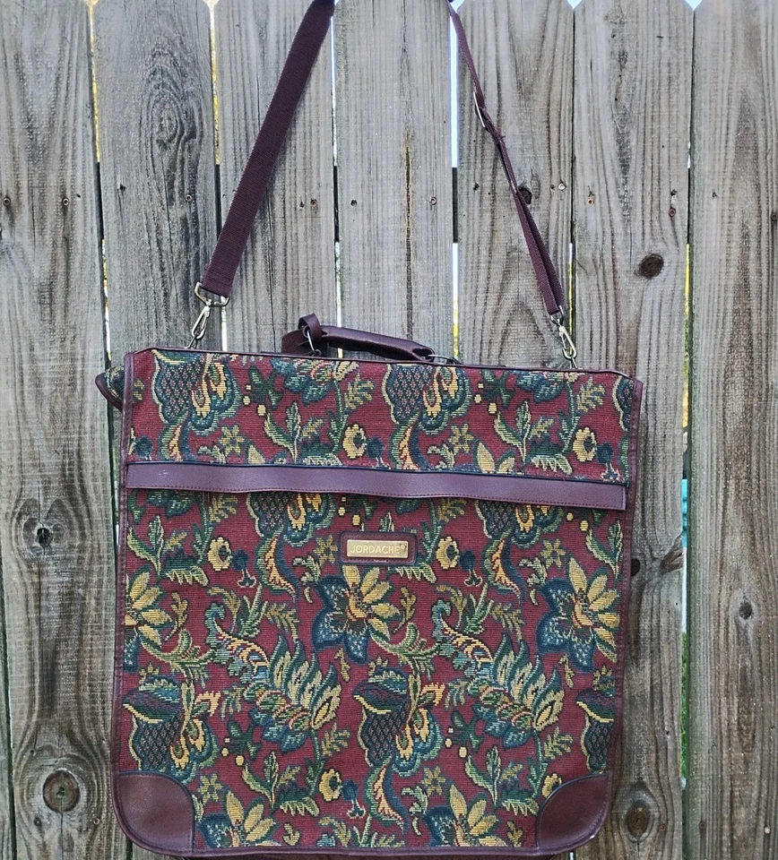 Tapeçaria floral vintage Jordache pendurada vestido bolsa de viagem bagagem de transporte - Imagem 2 de 4