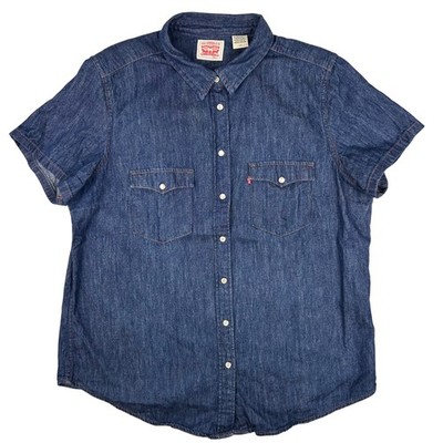Levi Strauss Womens L Blue Denim Western Short Sleeve Larissa Pearl Snap Shirt