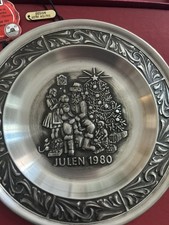 Christmas Collectible Vintage Norway Pewter Plate Signed Christmas Numbered 1980