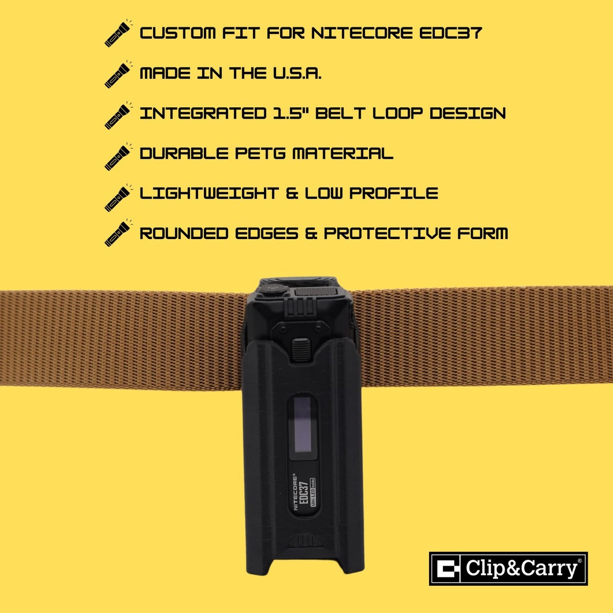 Clip & Carry Sheath for Nitecore EDC 23 /29 /37 Flashlights - Belt
