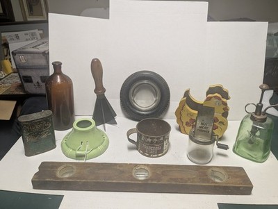 Junk Drawer Misc Vintage Random Stuff Box Lot,lee tire ashtray,clorox btl,light