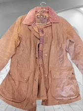 Barbour Classic Waxed Cotton Womens Brown Tartan Lined Country Coat Size XL