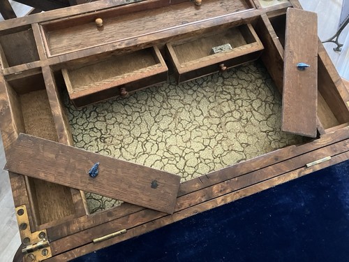 FINE ANTIQUE VICTORIAN C19TH BURR WALNUT CAMPAIGN STYLE WRITING SLOPE BOX - Picture 12 of 15