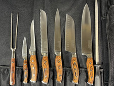 Chefs Sharp Happy Chef Culinary Stainless Steel 8 Piece Knife Set With Roll Bag