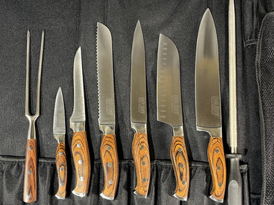 Chefs Sharp Culinary Stainless Steel 8 Piece Knife Set With Black Roll Bag/ Case