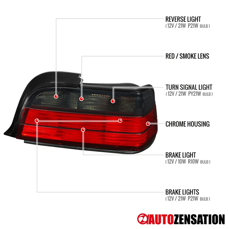 Fit 1992-1998 BMW E36 318i 325i 328i M3 Coupe Red/Smoke Tail Lights Brake Lamps Foto 4 de 4