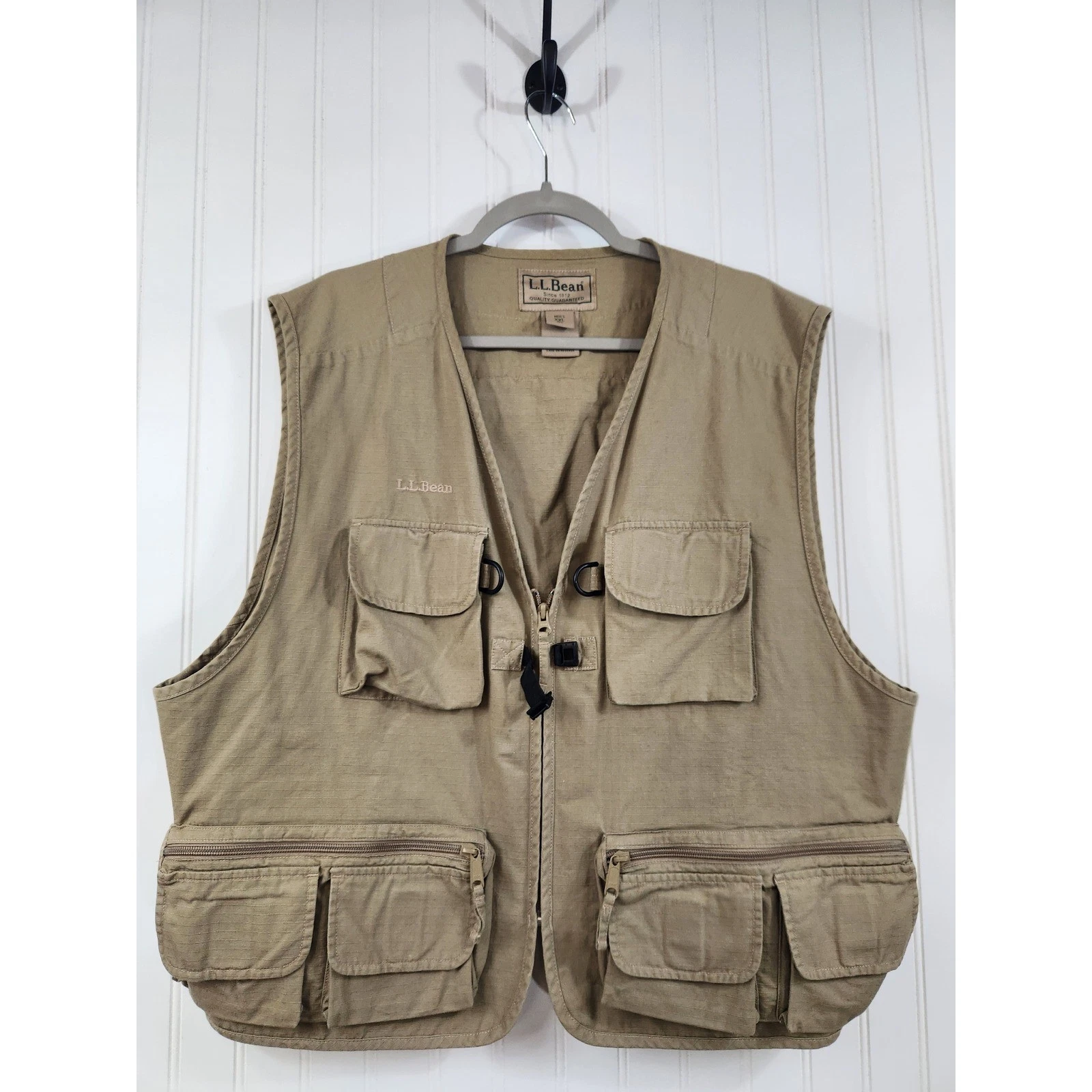 Vintage LL Bean Mens XXL Khaki Ripstop Multi Pocket Fishing Utility Vest Tan