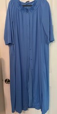 Vintage Shadowline Peignoir 2 Pc Set Medium Blue Robe Nightgown 70's 80's Nylon
