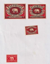 4 Antique Match Tag Sweden BN185280 Elephant