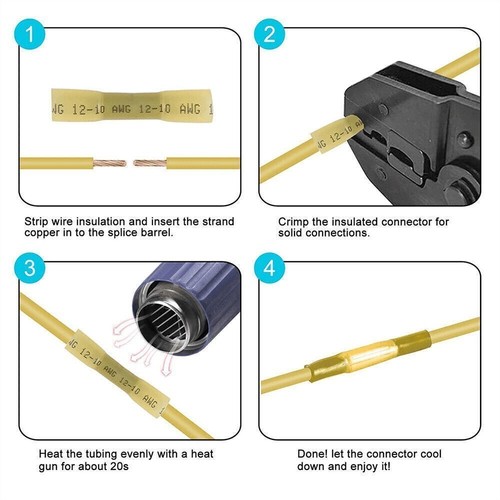 100pcs 12-10AWG Heat Shrink Butt Splice Wire Connectors Seal Crimp Terminals US - Picture 7 of 8