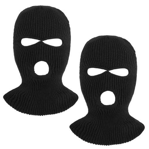 2PCS 3 Hole Black Ski Mask for Men, Knitted Full Face Mask Cover Thermal Wint...