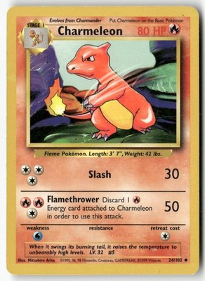Charmeleon 24/102 Uncommon Base Set Unlimited Pokemon Moderately Played