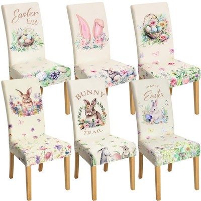 6 Pcs Easter Chair Covers Print Bunny Egg Flower Removable Seat Covers for Ho...