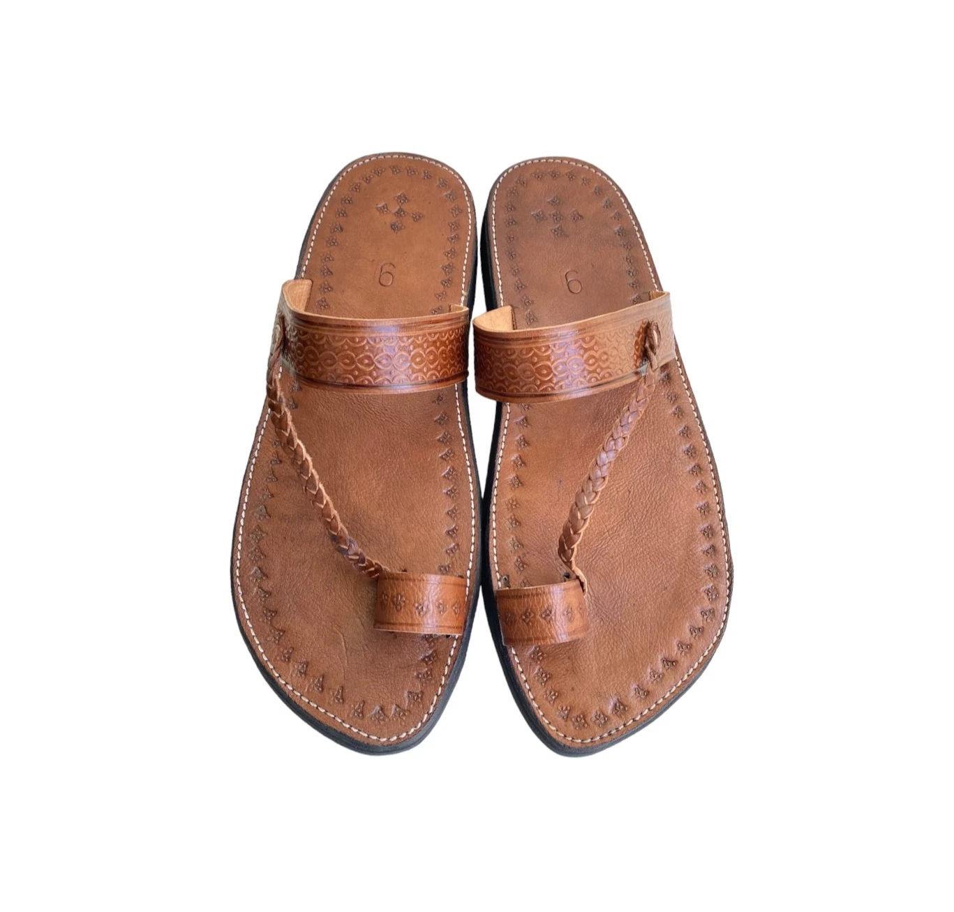 Moroccan Men's Leather Flip Flops Dark Brown Genuine Handcrafted Artisan