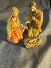 Nativity Mary, Joseph, Manger and Baby Jesus  Beautiful Vintage 3 Pc Holy Family