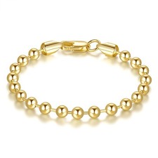 14K Gold Plated Bracelets for Women Bracelets for Men Simple 5mm Bead Chain B...