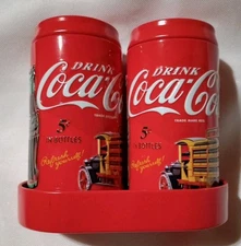 Vtg 4" Tall Coca Cola Salt & Pepper Shakers W/ Tray Brand New W/O Box