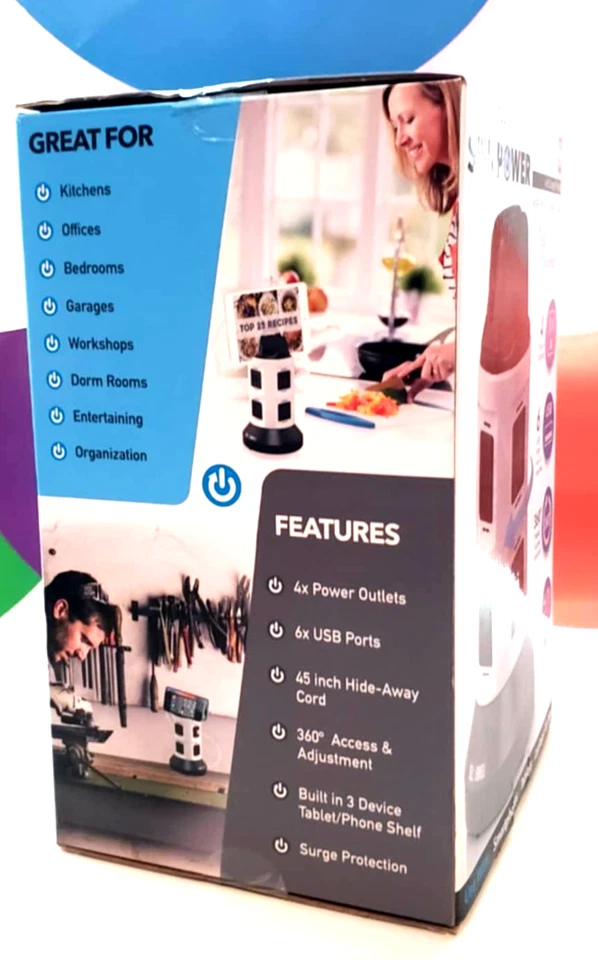 Bell+Howell Spin Power Strip Tower Surge Protector - 4 Outlets, 6 USB Ports, 40" - Image 2 of 4