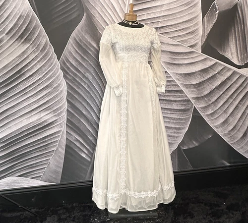 OFF WHITE Abito da sposa vintage boho piccolo anni 60 70 bianco sporco e corpetto margherita chiffon
