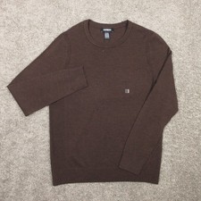 Express Sweater Mens Medium Brown Solid Knit Merino Wool Crewneck Pullover