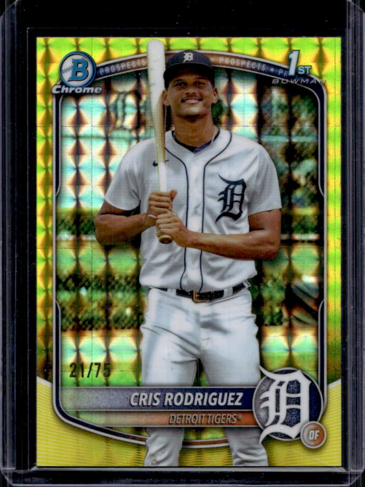 2025 Bowman Chrome Cris Rodriguez Yellow Geometric Refractor 1st #/75 Tigers