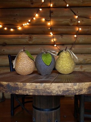 Vtg Sugared Fruit Christmas Ornaments Fruit Pears Apple Cottagecore 3 pc