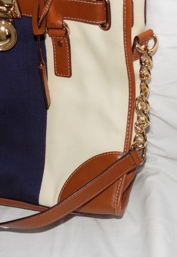 Michael Kors Hamilton Mono Stripe Canvas w/Leather Trim Tri-Color Satchel Bag - Picture 7 of 18