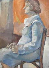 Vintage oil painting canvas woman poses portrait