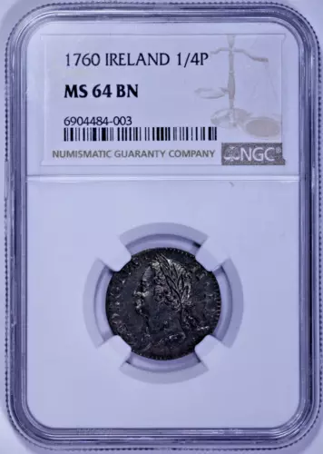 1760 Ireland 1/4 Pence NGC MS 64 BN Farthing Top POP