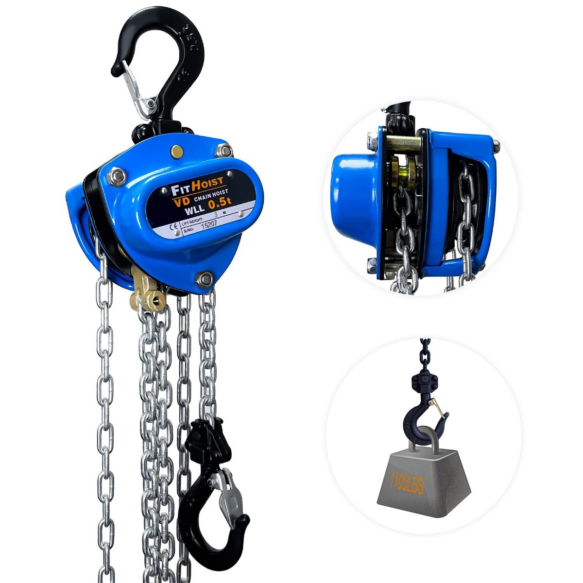 1 Ton Chain Hoist VEVOR Hand Chain Hoist, 2200 Lbs /1 Ton Capacity