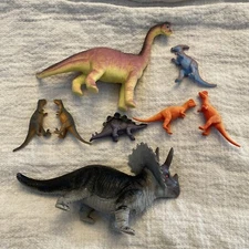 Lot Of 8 Hard Plastic Dinosaur Toys Figures Dolgen Brachiosaurus Styracosaurus