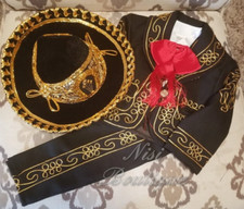 Free Shipping  Beautiful 6 Pieces Boy Charro Suit, Black Charro Suit