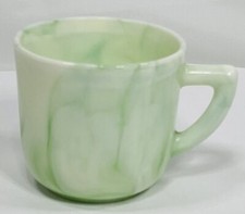 Vintage Akro Agate Demitasse Cup Green Swirl Slag Glass Mini Cup