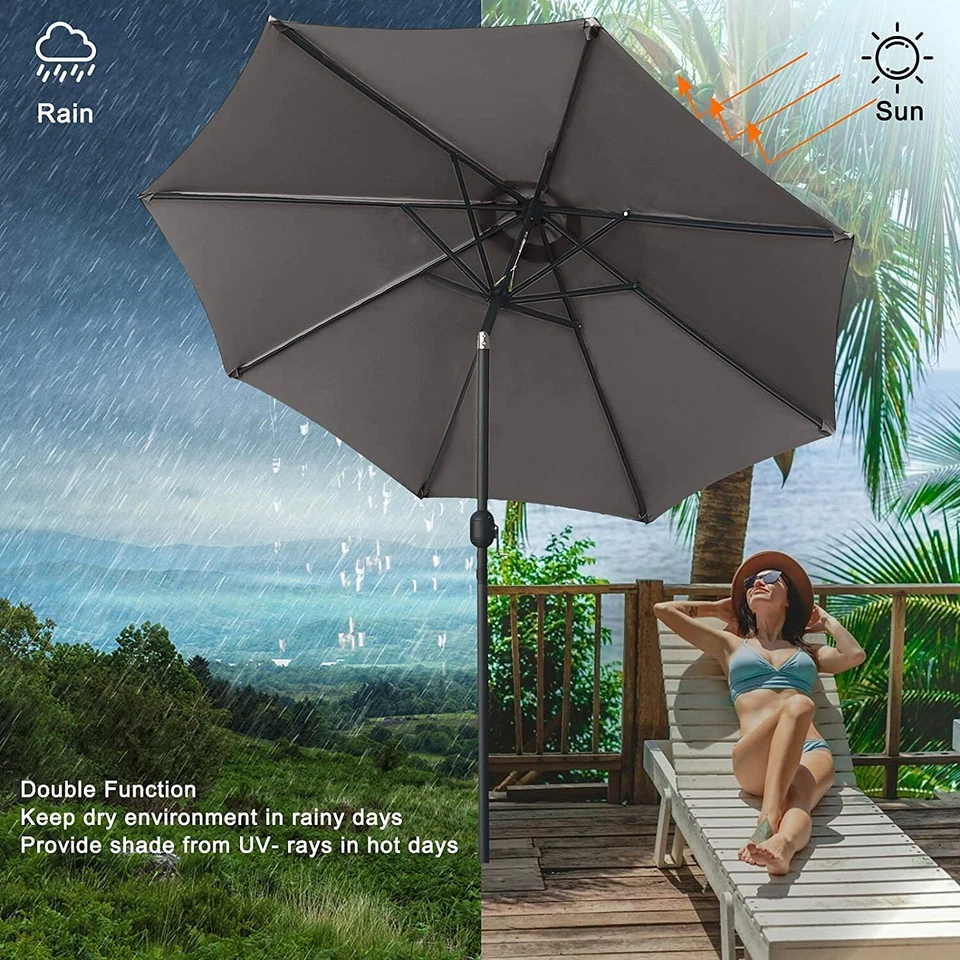 Paraguas de madera para patio de 9 pies 8 costillas poste de madera parasol exterior mercado jardín patio Foto 4 de 4