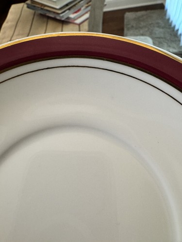 Crown Porcelain PRESTIGE RED Espresso Saucer Burgundy Gold Plate Thailand 6” - Picture 3 of 6